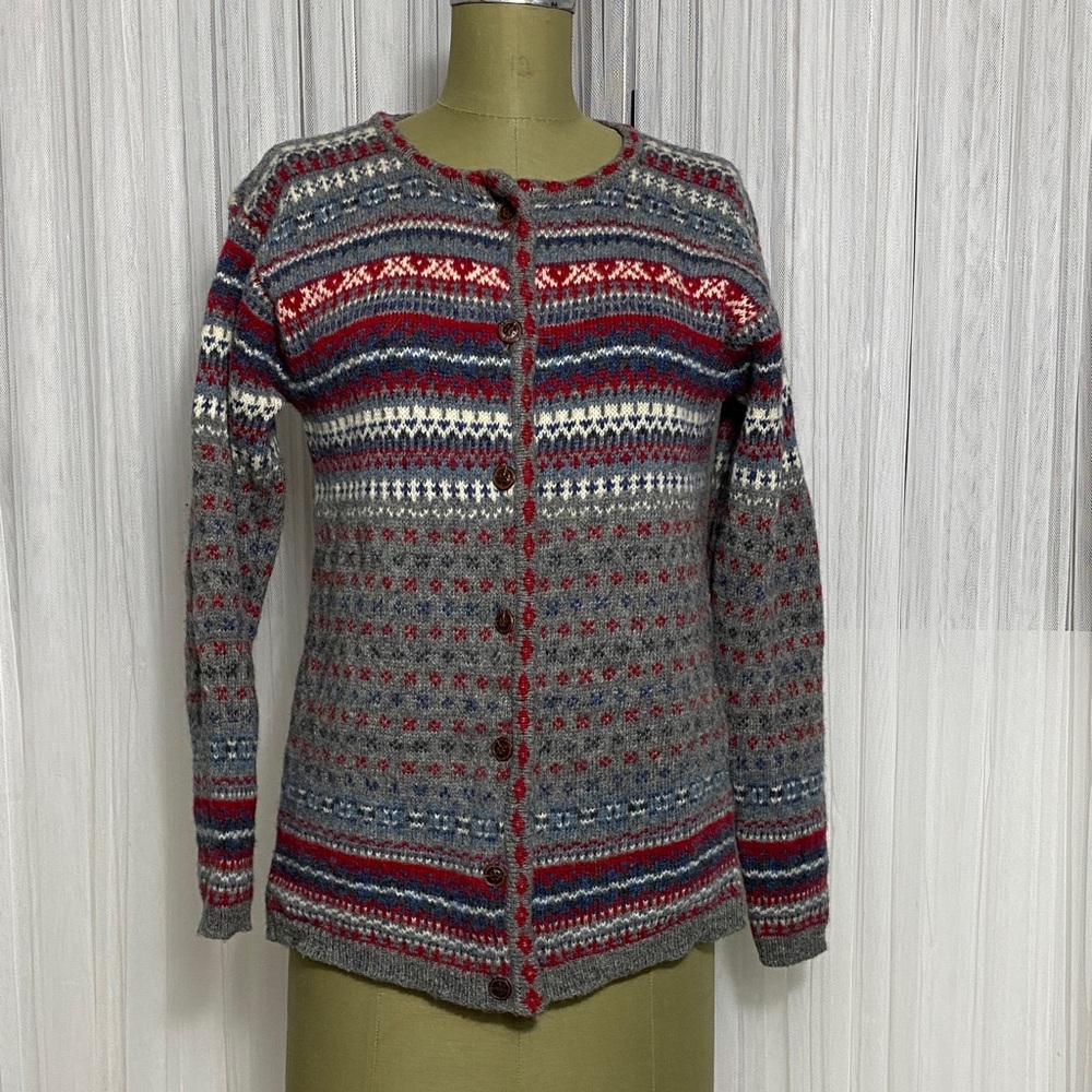 Vintage 90’s San Francisco Gray Patterned Women's Cardigan Sweater Fair Isles